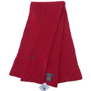 NEW Polo Ralph Lauren Ribbed Scarf!  Red With Navy Signature Polo Player  Wool
